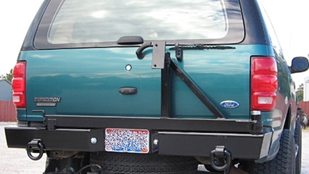Ford Expedition 1997-2002 Rear Bumper Ford Expedition off-road bumper with tire carrier, Expedition heavy-duty tire carrier, Expedition aftermarket tire carrier, Expedition tire carrier swing arm, Expedition Spare tire bumper, Expedition off-road tire carrier, swing-out tire carrier, Expedition Ford Excursion rear tire carrier bumper, Expedition rear bumper with tire carrier